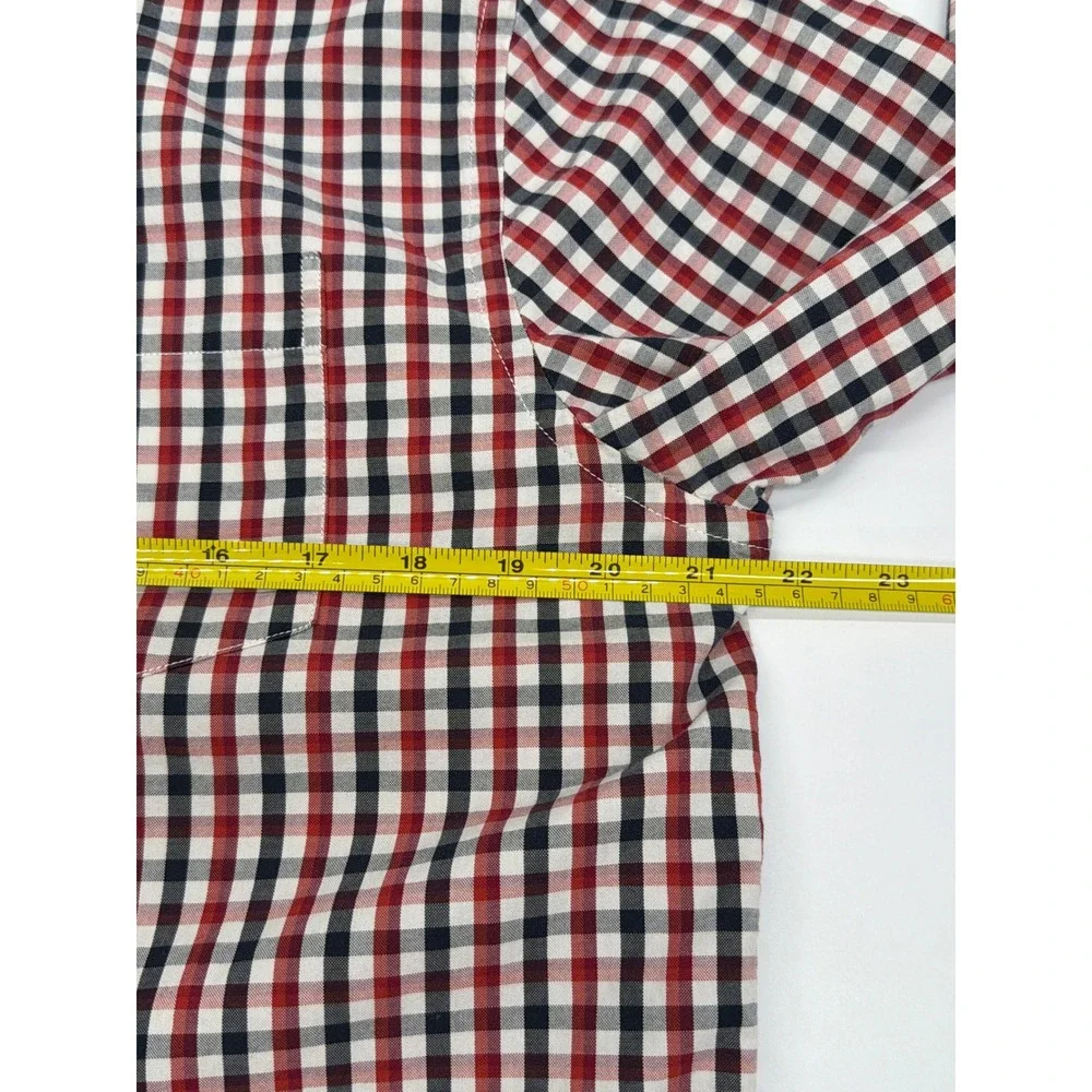 Banana Republic Mens Camden Fit Red Navy Gingham‎ Cotton Stretch Oxford Shirt M